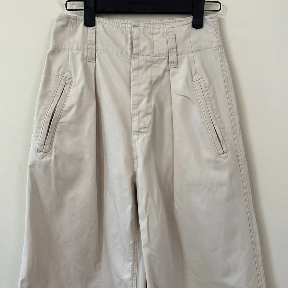 Isabel Marant Étoile Odea Cropped Wide Leg Pants Beige Size 36 - Picture 3 of 12